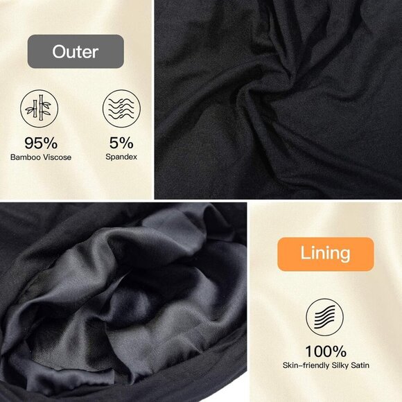 Silky Satin Lined Bonnet Sleep Cap Adjustable Stay On All Night Hair Wrap Cover main image 4